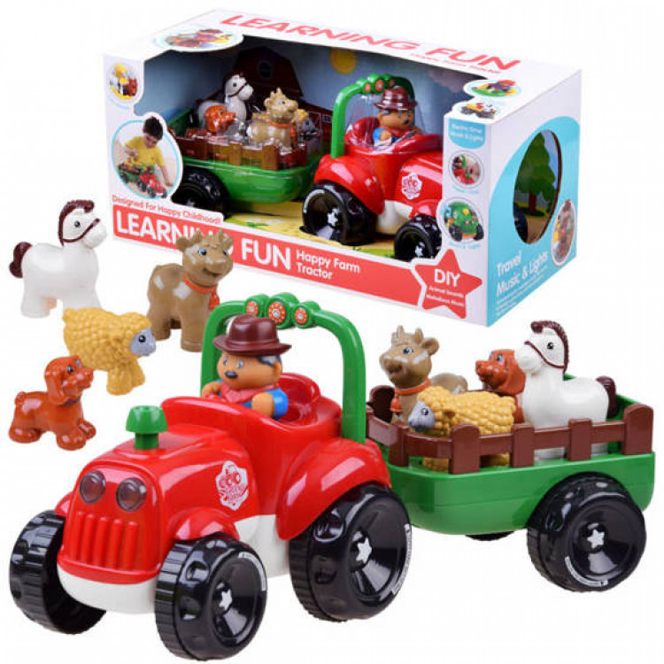 Interaktívny veselý traktor so zvieratkami - červený